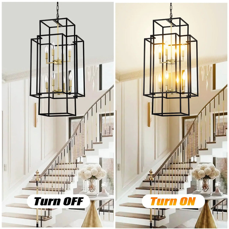8 Light Lantern Chandelier Lighting, Entryway Chandeliers For High Ceilings, Chandeliers For Dining Room, Foyer, Entry, Staircase, Hallway, Height Adjustable (E12 Bulbs Not Included) by HouseOfZazla