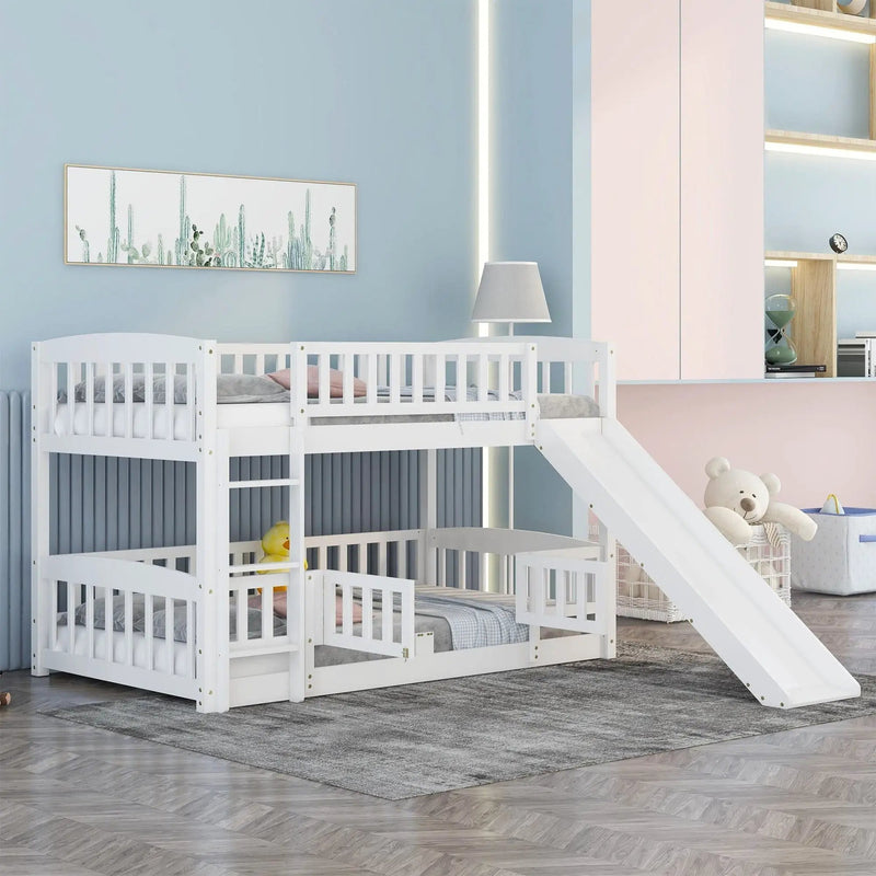 Low Bunk Bed With Slide, Fence And Ladder by Unique Piece Furniture