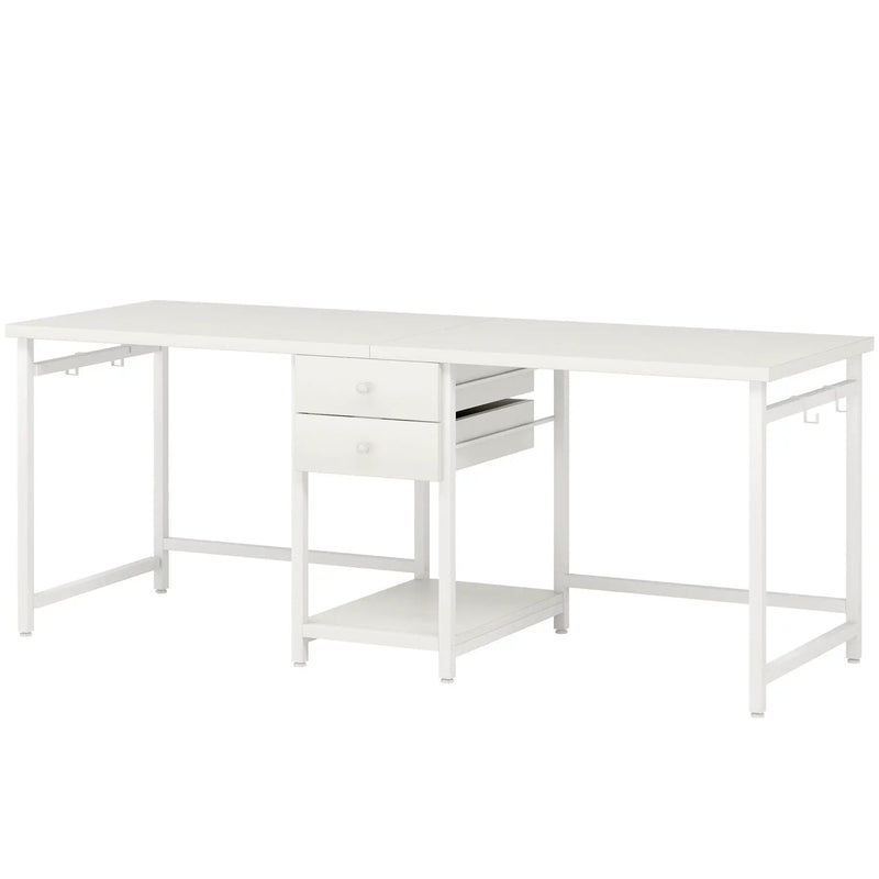2 Person Computer Desk With Drawers And Shelves, Extra Long Double Workstation by HouseOfZazla