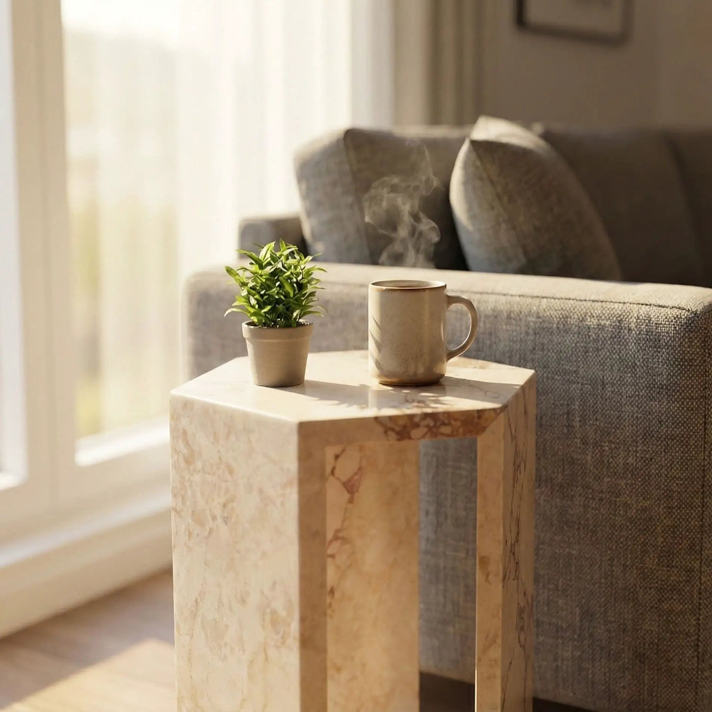 Modern Minimalist Hexagon Side Table by Unique Piece Furniture