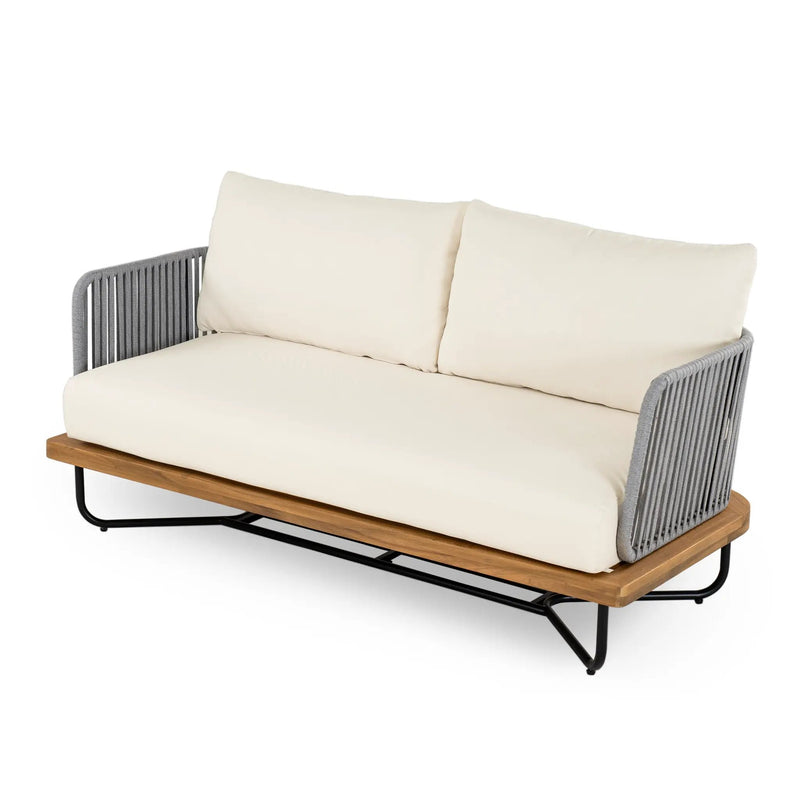 Lucca Outdoor 6 Seaters Acacia Wood and Rope Woven Patio Conversation Set by HouseOfZazla
