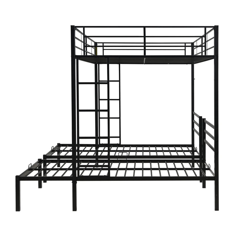 Modern Metal Triple Bunk Bed With Vertical Ladder, Safety Rail, And Storage Shelf - Black by HouseOfZazla