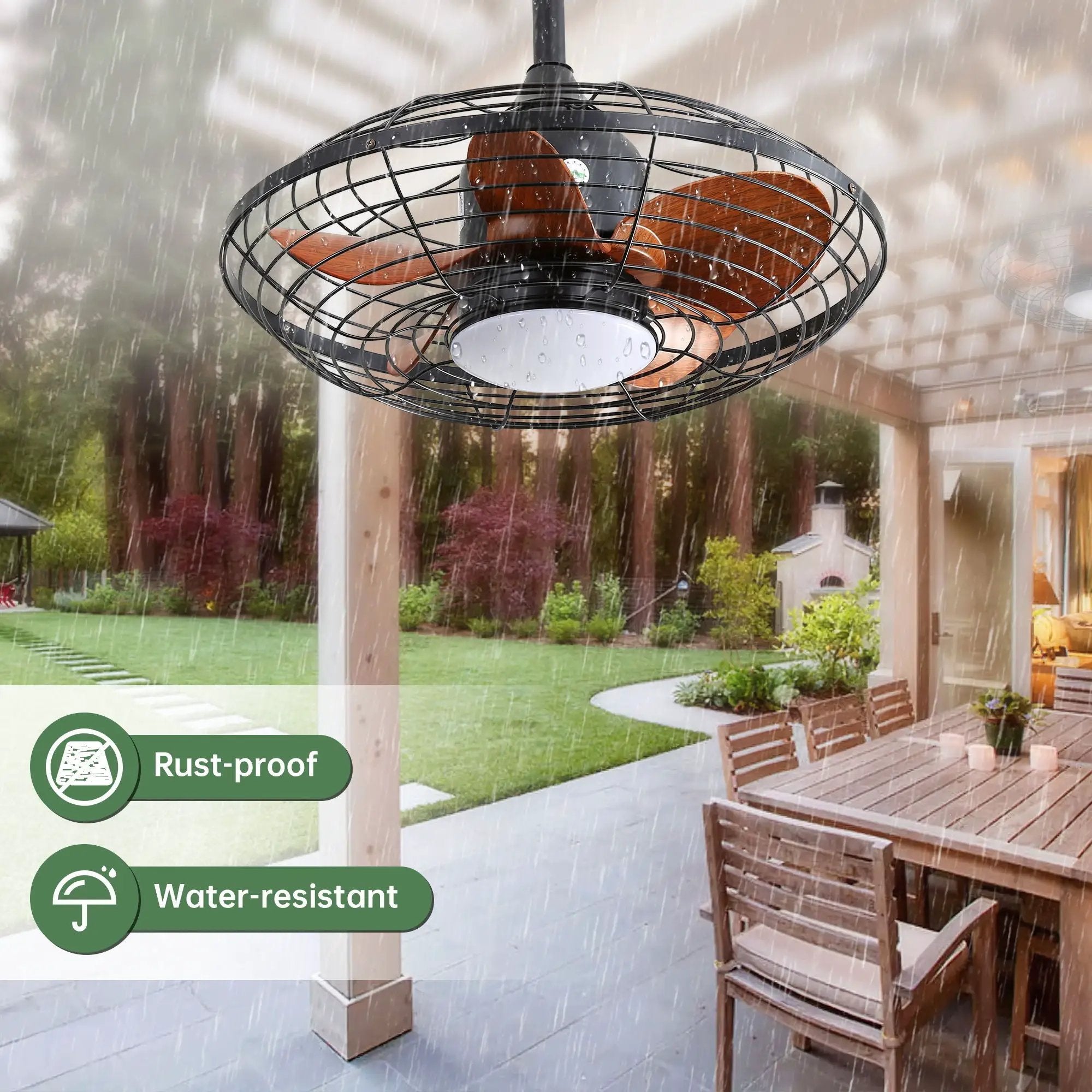 Outdoor Ceiling Fan With DC Motor And LED Light, Blades, Reversible For Patios - Black by Unique Piece Furniture