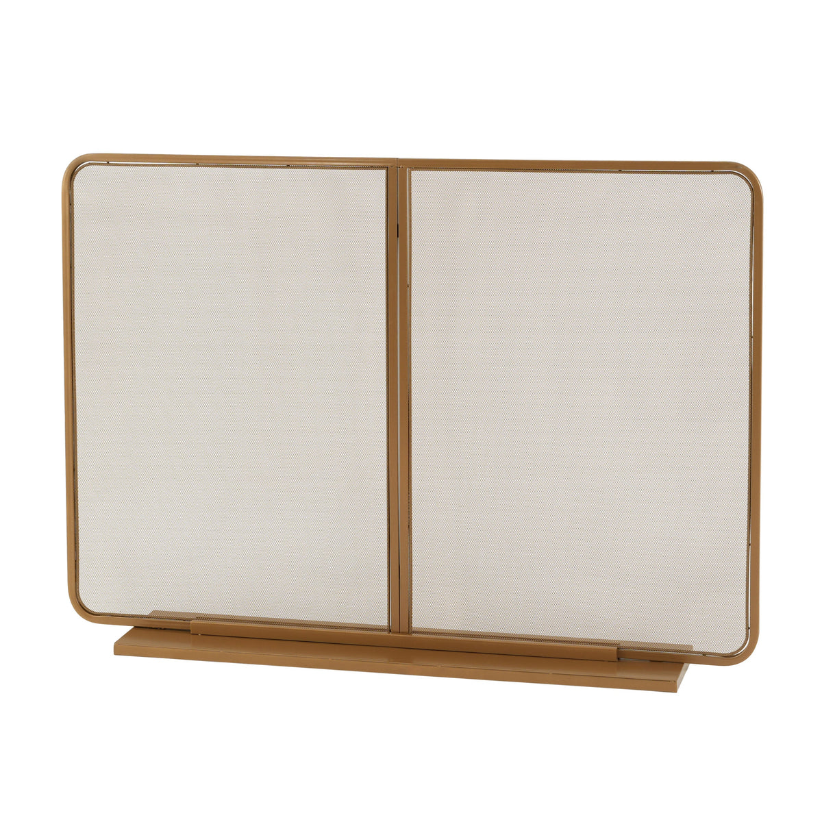 Gold Two‑Panel Freestanding Fireplace Screen with Iron Mesh - Gold, photo 3 of 10
