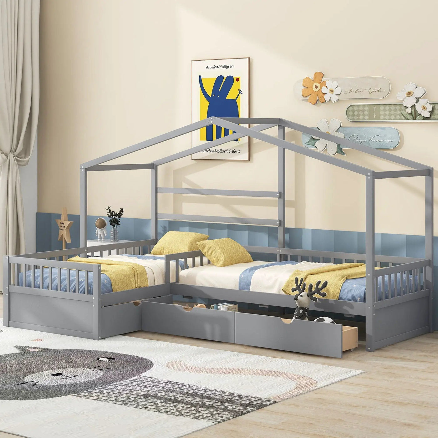 L Shape Platform Bed With 3 Storage Drawers by HouseOfZazla
