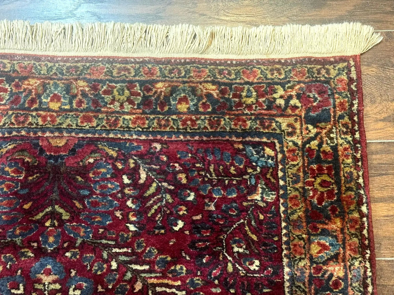 Antique Persian Sarouk Rug 3.6 x 5, Red, 1920s Persian Carpet by Jewel Rugs