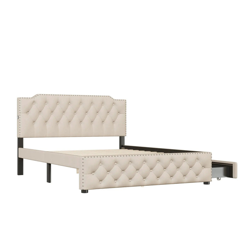 Upholstered Platform Bed With 2 Drawers And 2 Sets Of USB Ports On Each Side, Fabric by HouseOfZazla