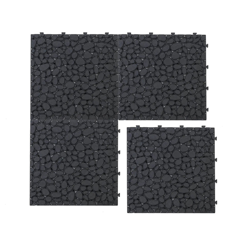 Interlocking Deck Tiles Plastic Waterproof Outdoor All Weather Anti-Slip Bathroom Shower Balcony Porch Strong Weight Capacity Upto 440 Lbs, Pebble Stone Pattern by HouseOfZazla