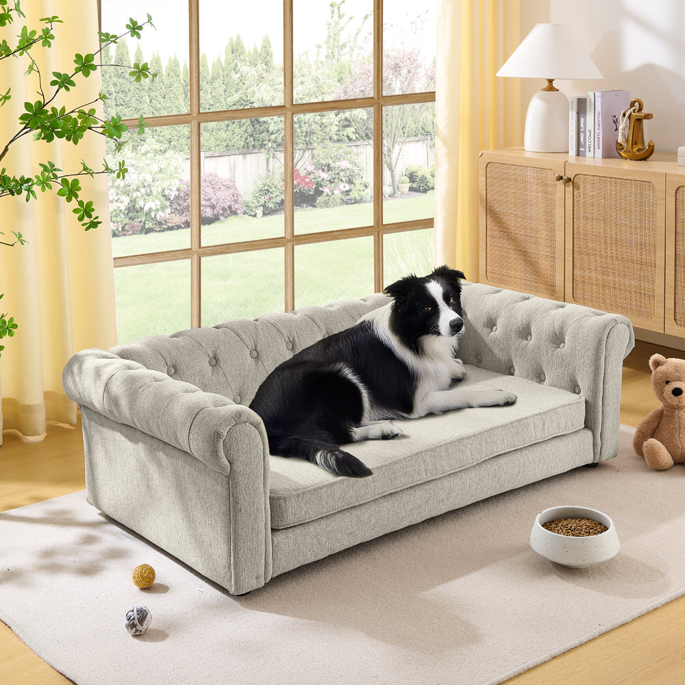 Modern Elevated Rectangular Pet Bed with Linen Upholstery - Choice of Color, photo 3 of 10