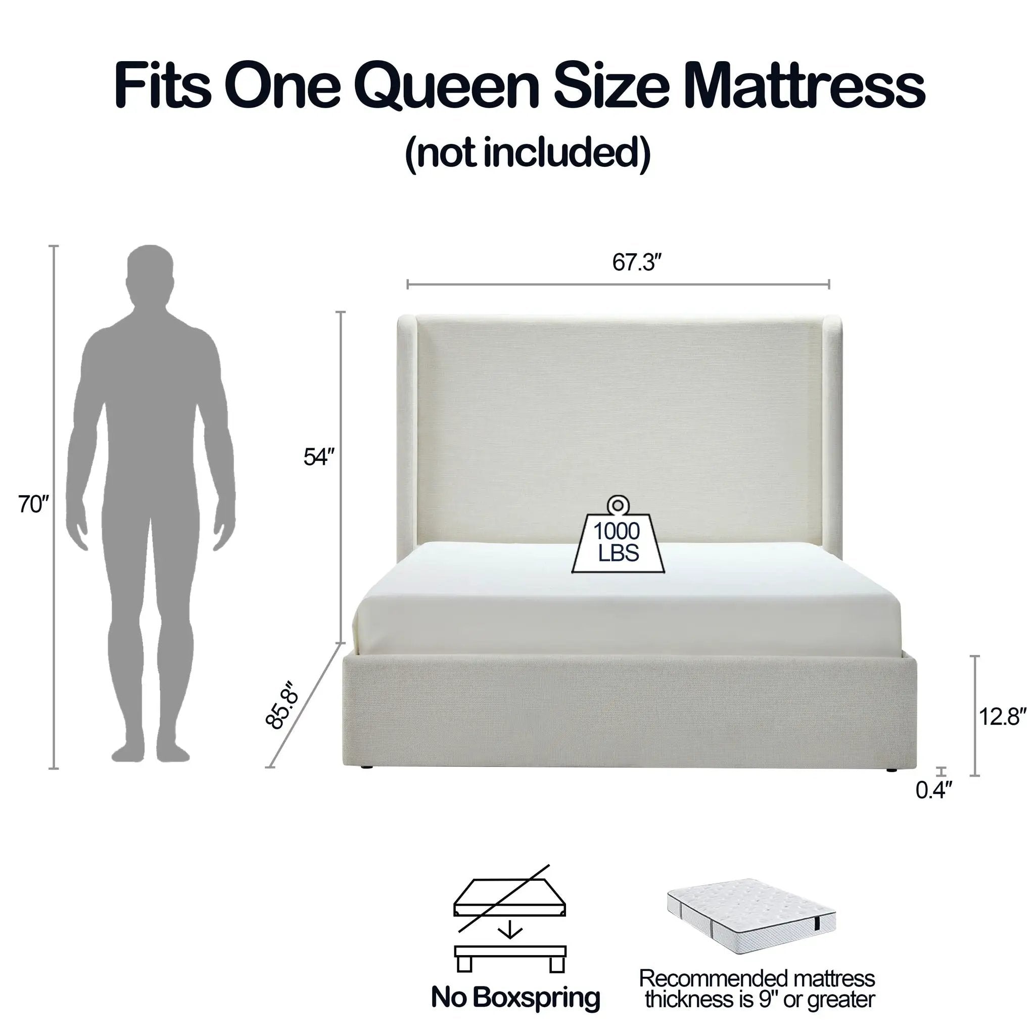 Carmen - Minimalist Upholstered Wingback Bed Frame With High Headboard