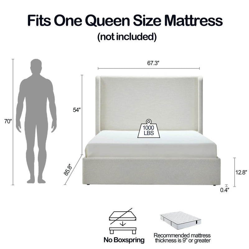 Carmen - Minimalist Upholstered Wingback Bed Frame With High Headboard