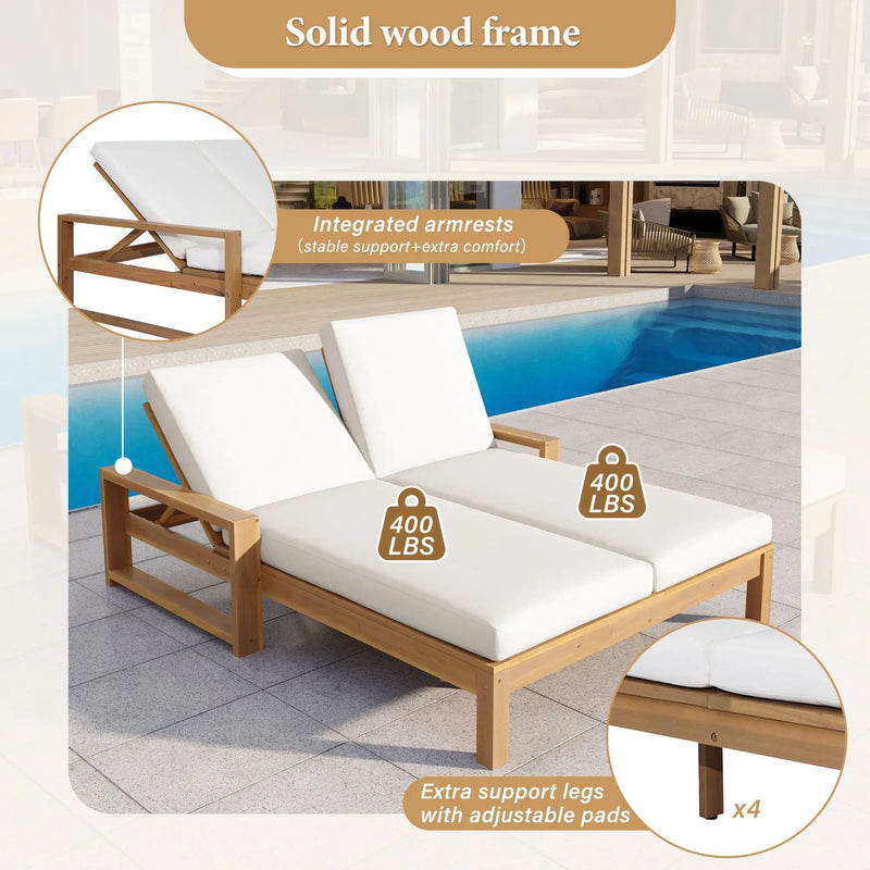 Outdoor Double Lounge Chair With 5 Position Adjustable Backrest