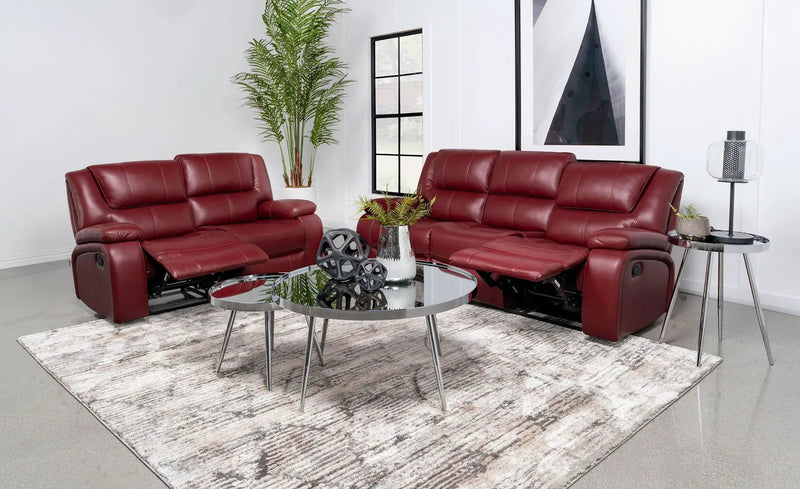 Camila 2-piece Upholstered Reclining Sofa Set Red by Unique Piece Furniture