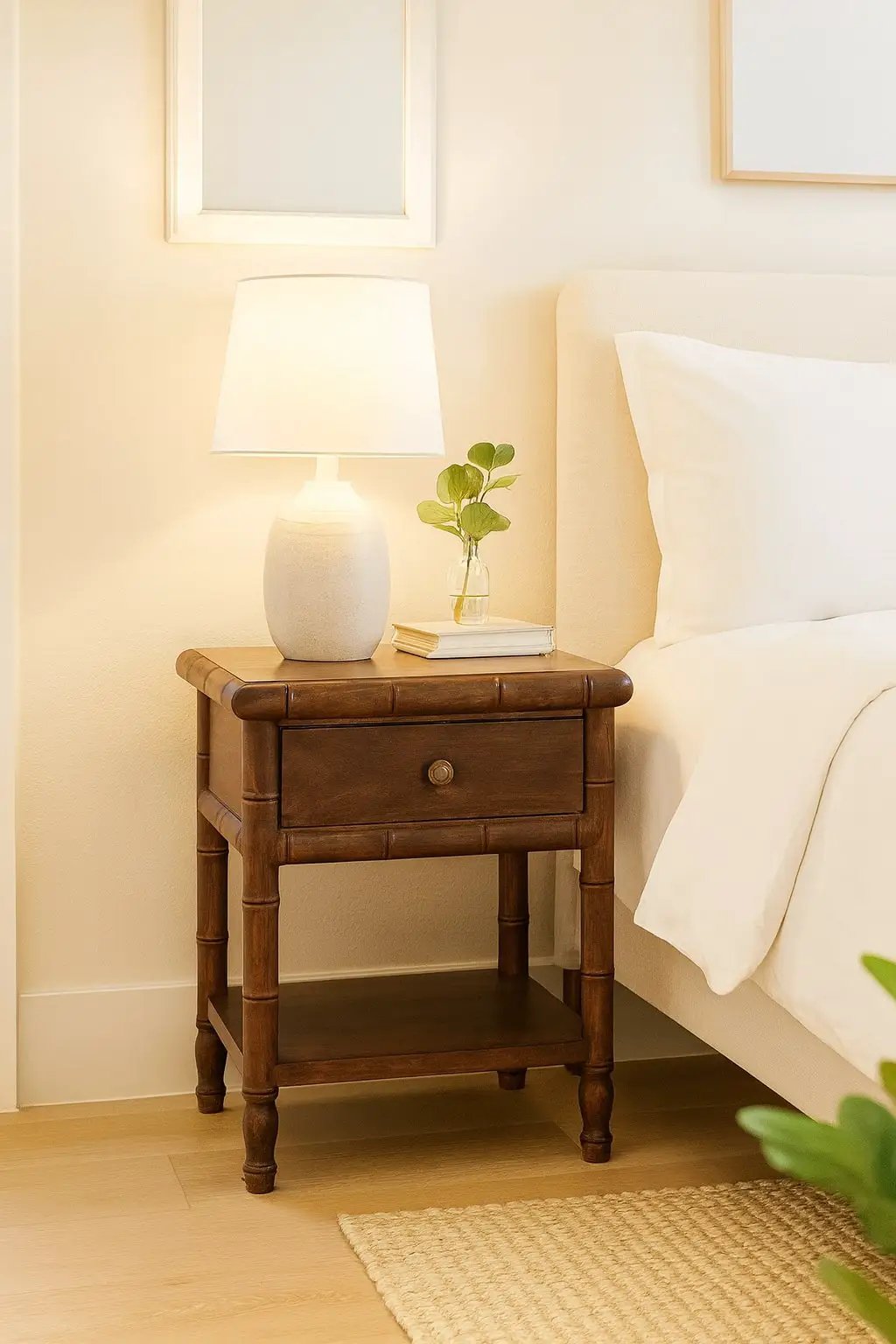 Solid Wood Bamboo Carved Bedside Table by HouseOfZazla
