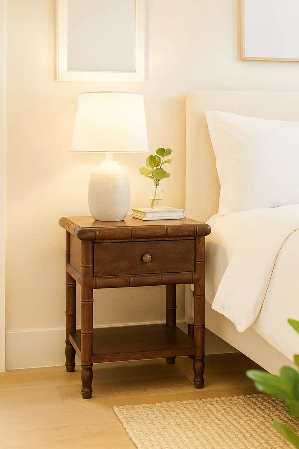Solid Wood Bamboo Carved Bedside Table