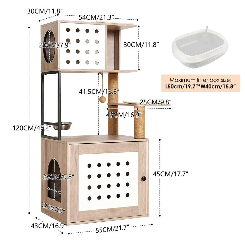 Cat Tree with Litter Box Enclosure and Large Hammock by HouseOfZazla