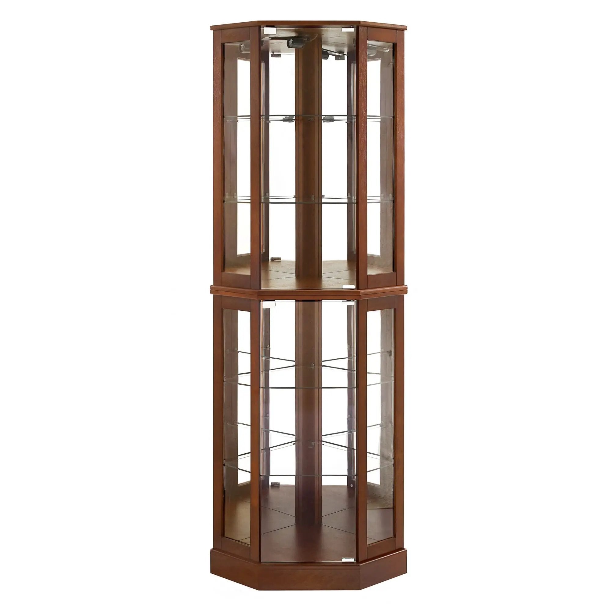 6 Shelf Corner Curio Display Cabinet With Lights, Mirrors And Adjustable Shelves (E26 Light Bulb Not Included) by Unique Piece Furniture
