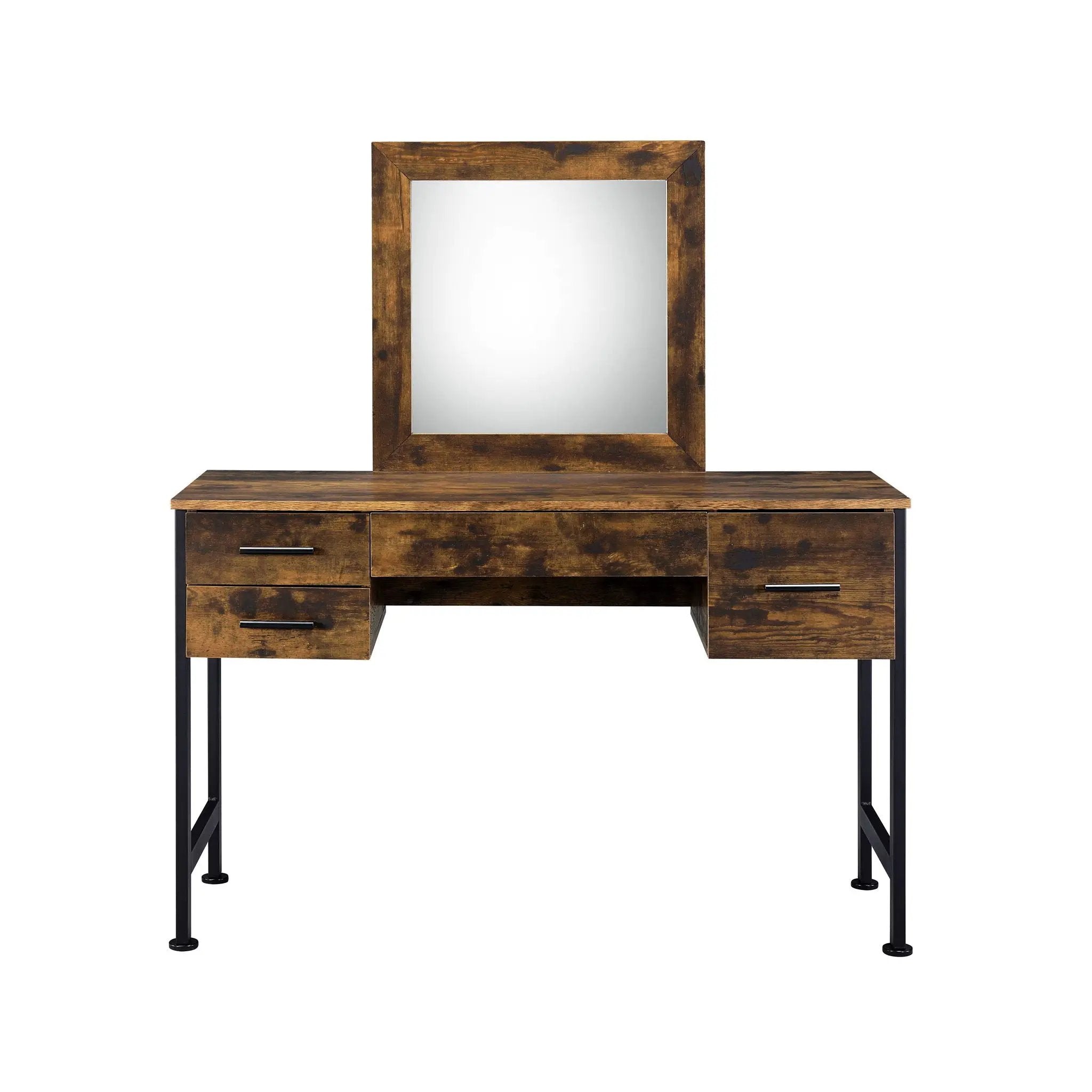 Juvanth - Vanity Desk & Mirror - Rustic Oak & Black by Unique Piece Furniture
