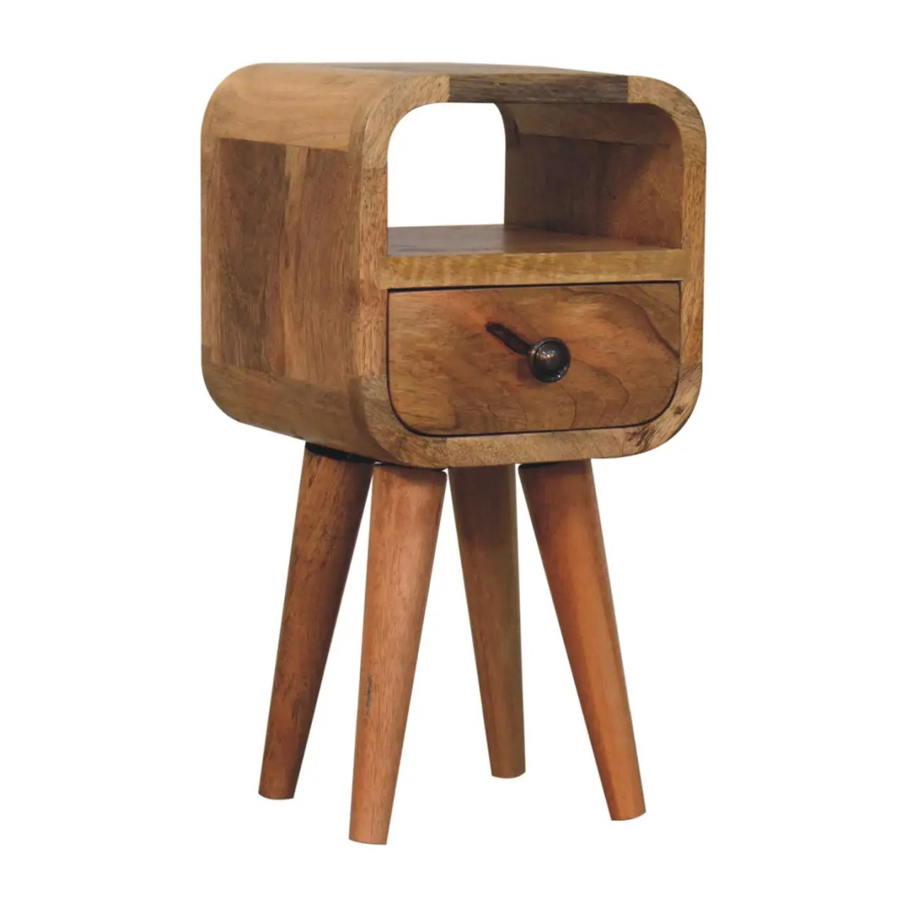 Solid Wood Extra Mini Oak-ish Curve Open Slot Nightstand by HouseOfZazla