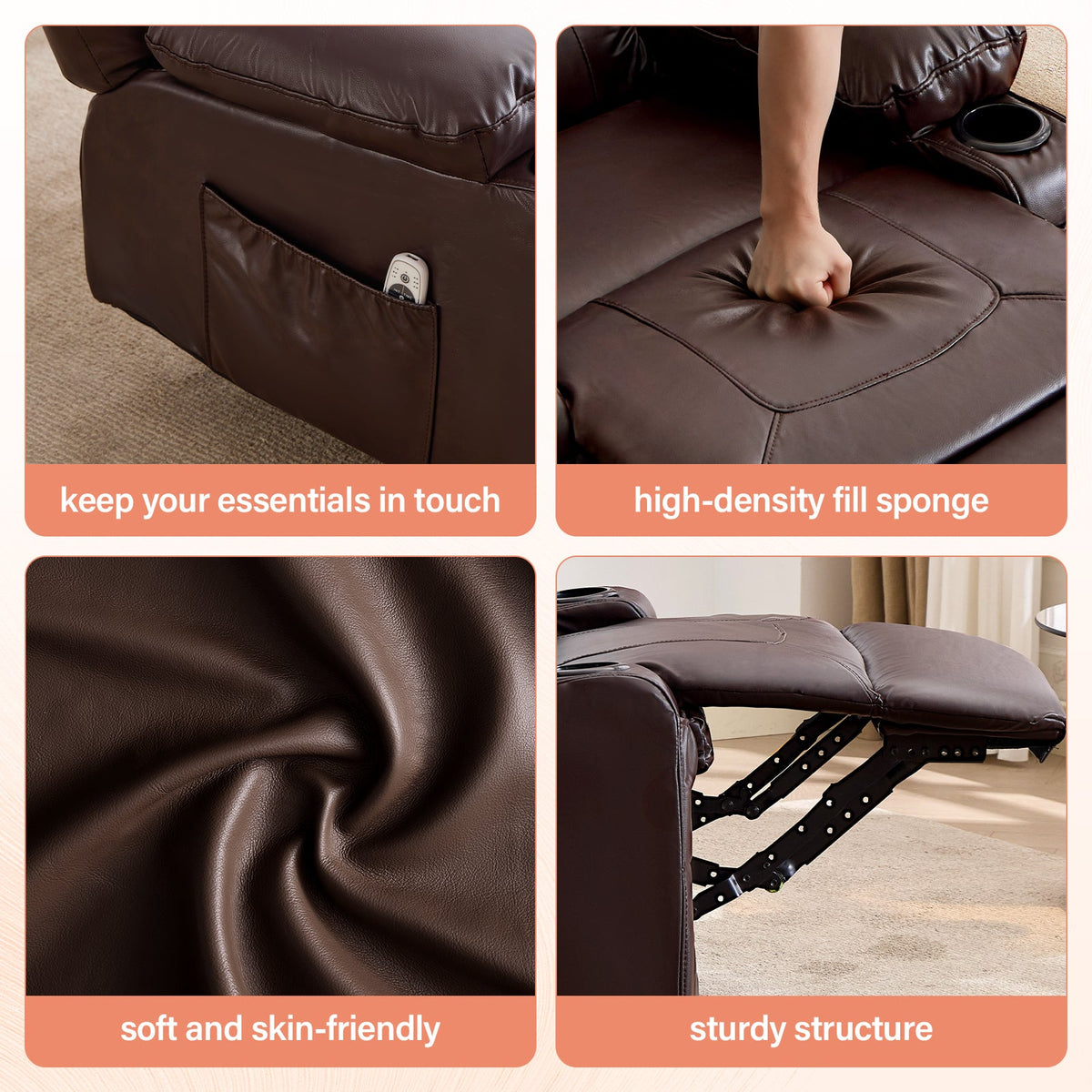 Rocker Recliner Chair with Massage and Heat - Leather, photo 7 of 8