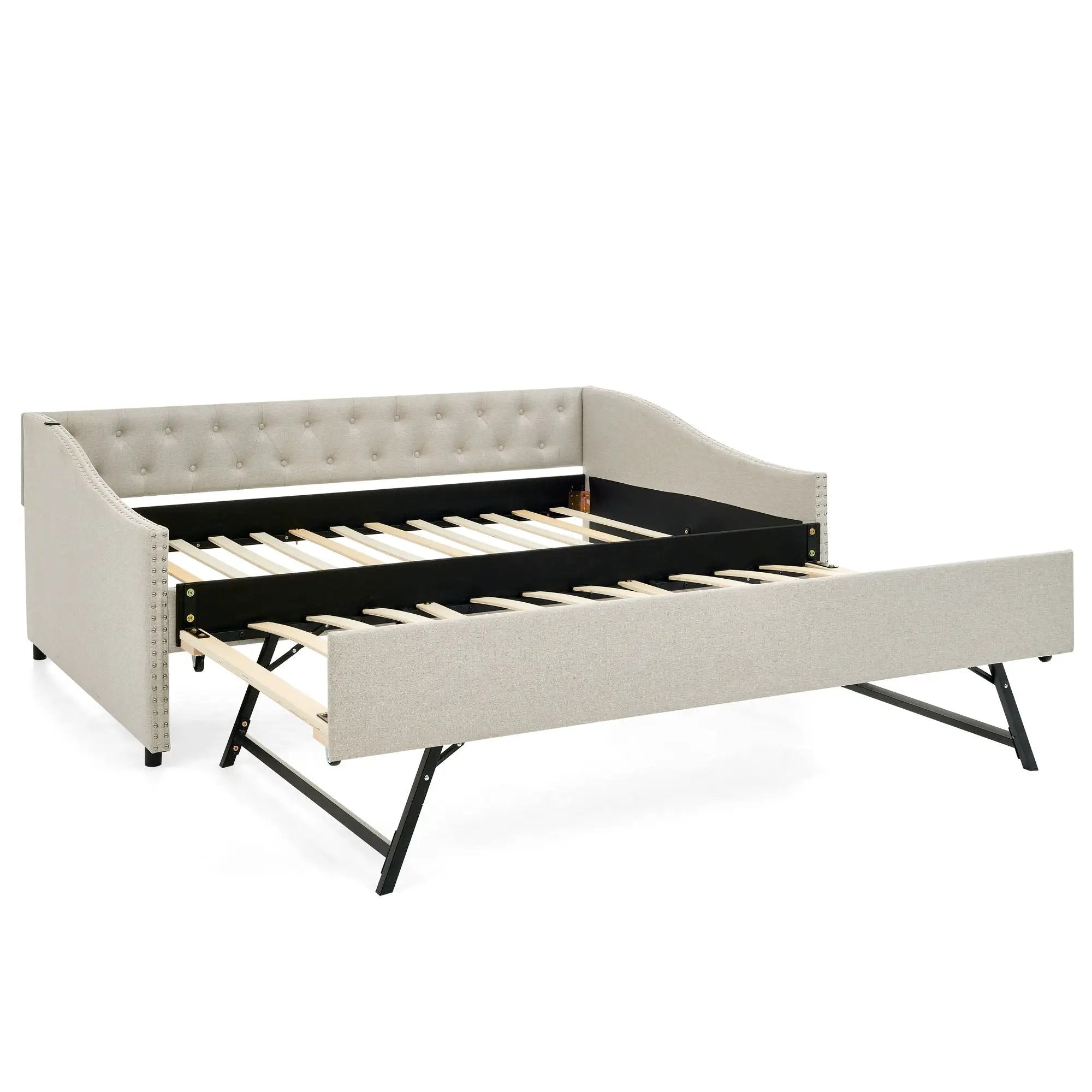 Upholstered Daybed With USB Charging & Pull Out Bed