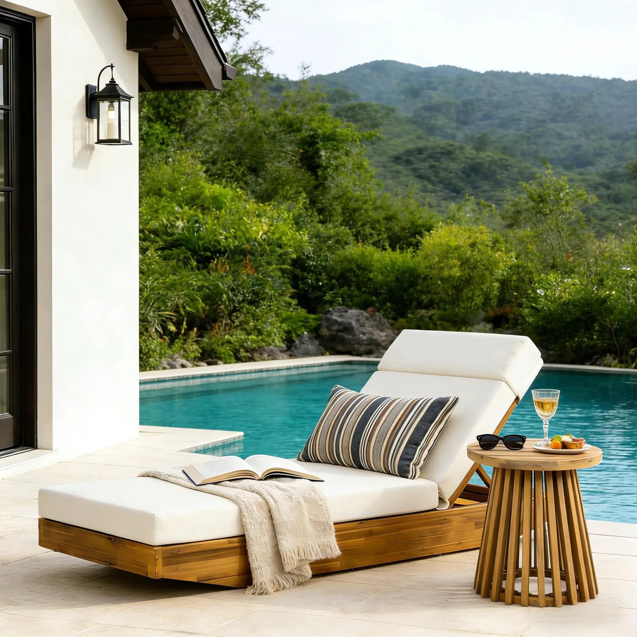 Modern Acacia Wood Outdoor Chaise Lounge by HouseOfZazla