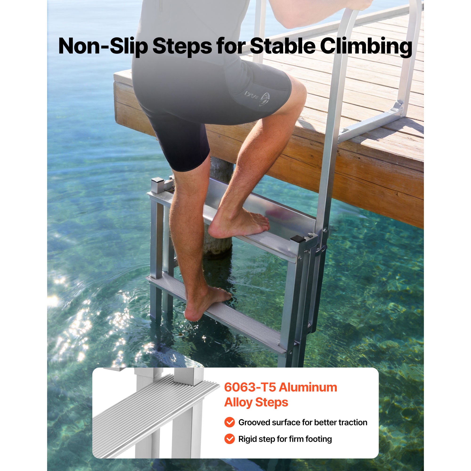 Retractable Dock Ladder, 5 Steps, Aluminum Alloy with Auto-Lift Float by HouseOfZazla