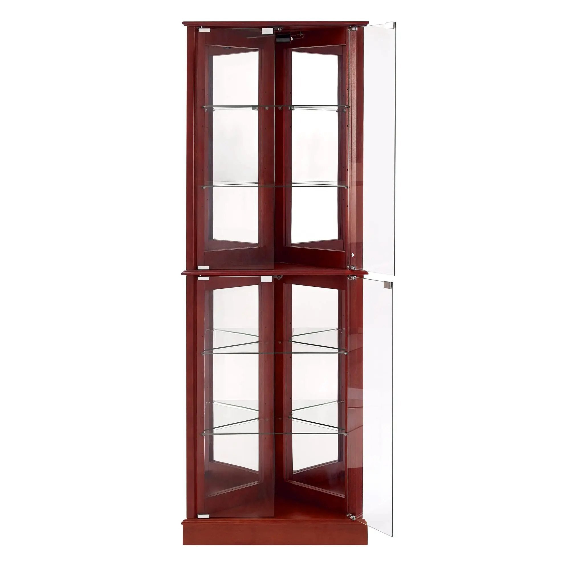 Corner Curio Dispaly Cabinet With Lights, Adjustable Tempered Glass Shelves, Mirrored Back (E26 Light Bulb Not Included) by Unique Piece Furniture