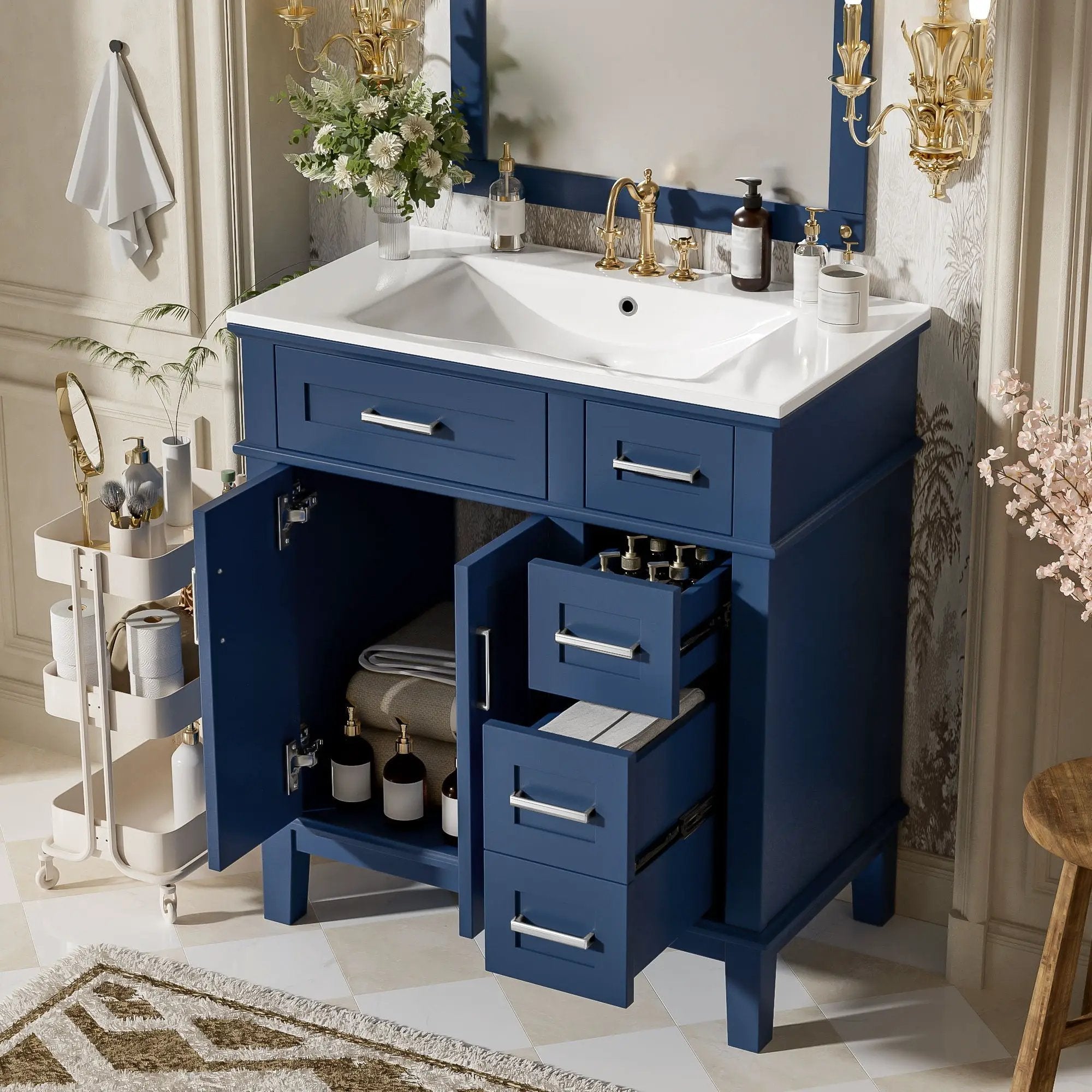 Modern Bathroom Vanity With Sink, Storage Cabinet, Soft Close Doors, Deep & Standard Drawers by Unique Piece Furniture