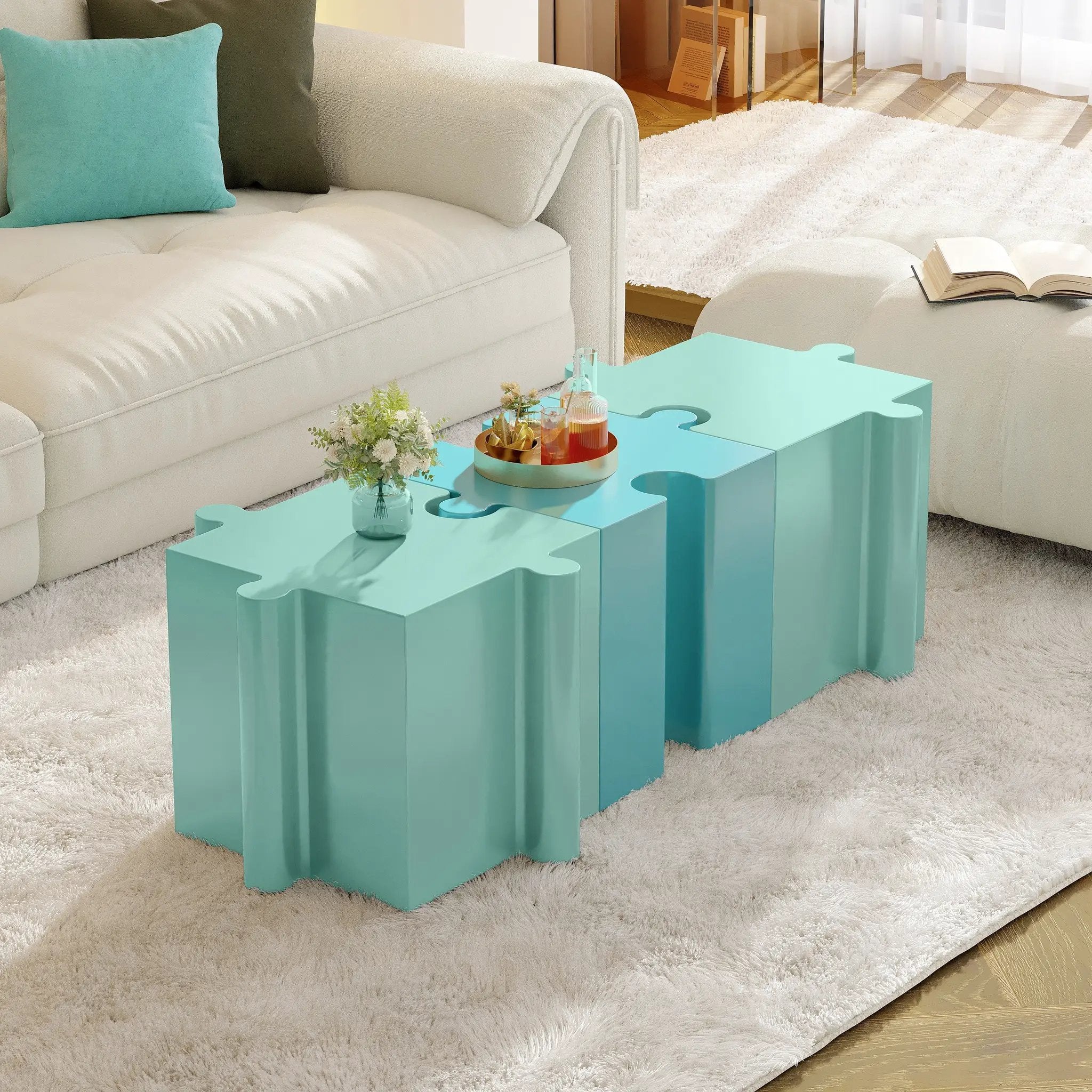 3-Piece Artistic Puzzle Table Set with Modular Interlocking Design by HouseOfZazla