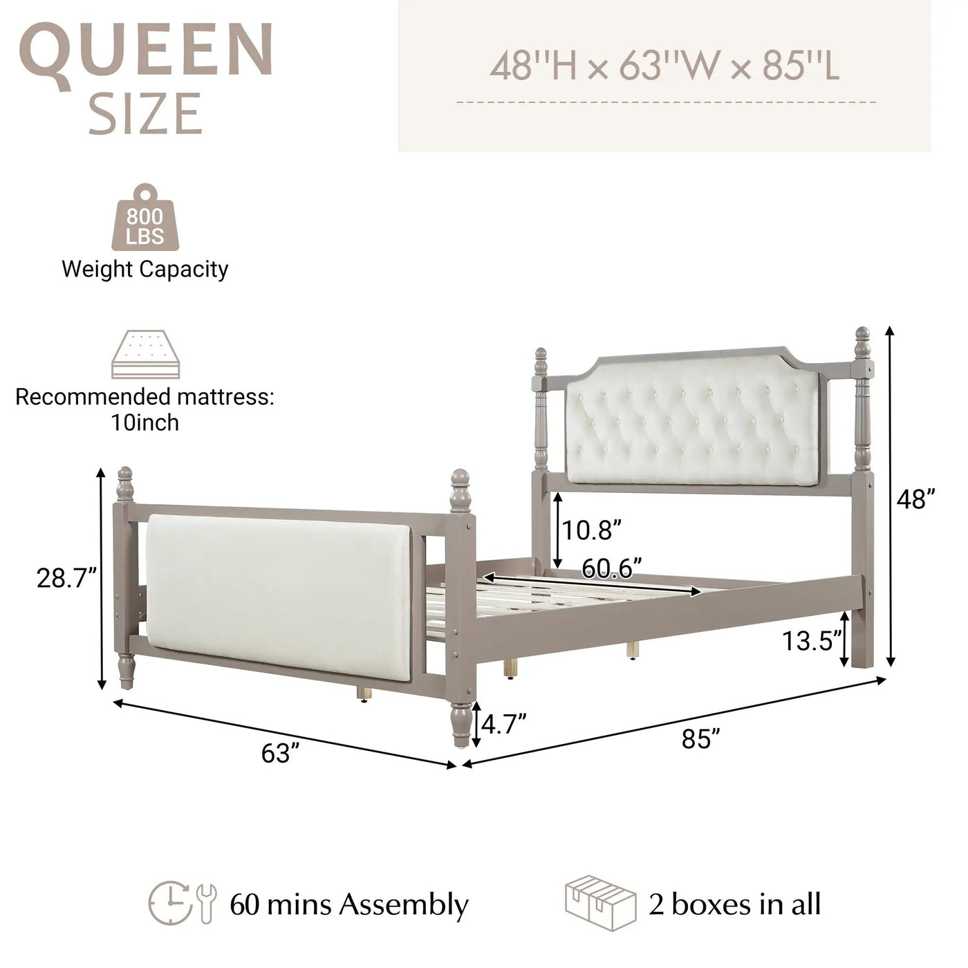 Queen Size Upholstered Platform Bed with Button Tufted Headboard by HouseOfZazla