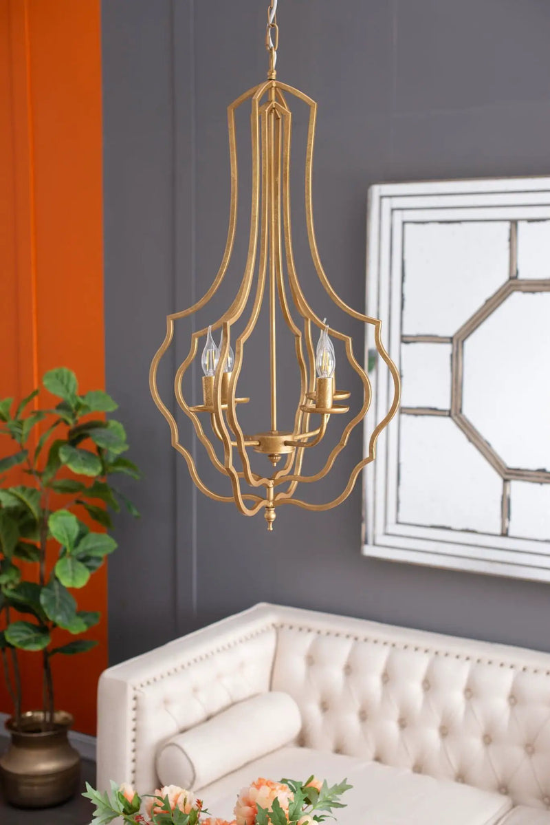 4 Light Chandelier, Hanging Light Fixture With Adjustable Chain For Kitchen, Bulb Not Included - Gold by HouseOfZazla