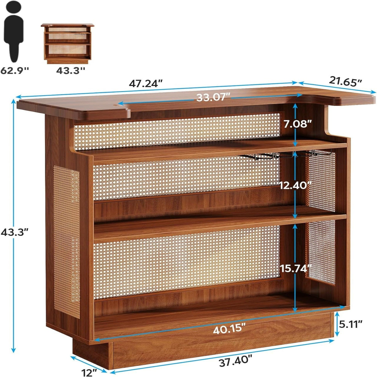 Farmhouse Rattan Bar Unit with Ample Storage - Caramel Brown, photo 8 of 10