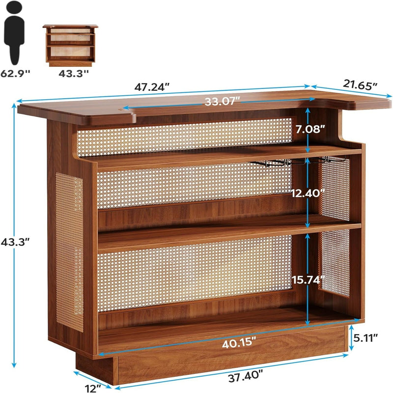 Farmhouse Rattan Bar Unit with Ample Storage - Caramel Brown, photo 8 of 10