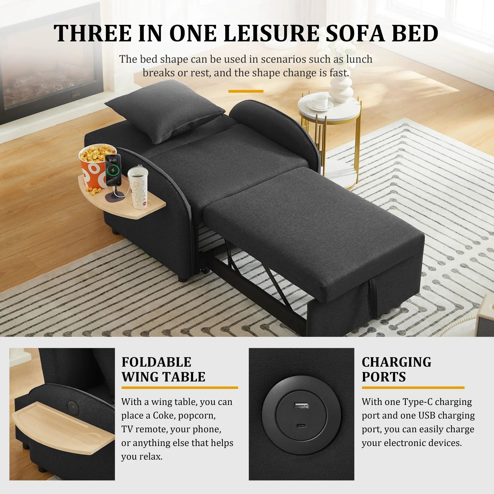 3-in-1 Convertible Sofa Chair Bed by HouseOfZazla