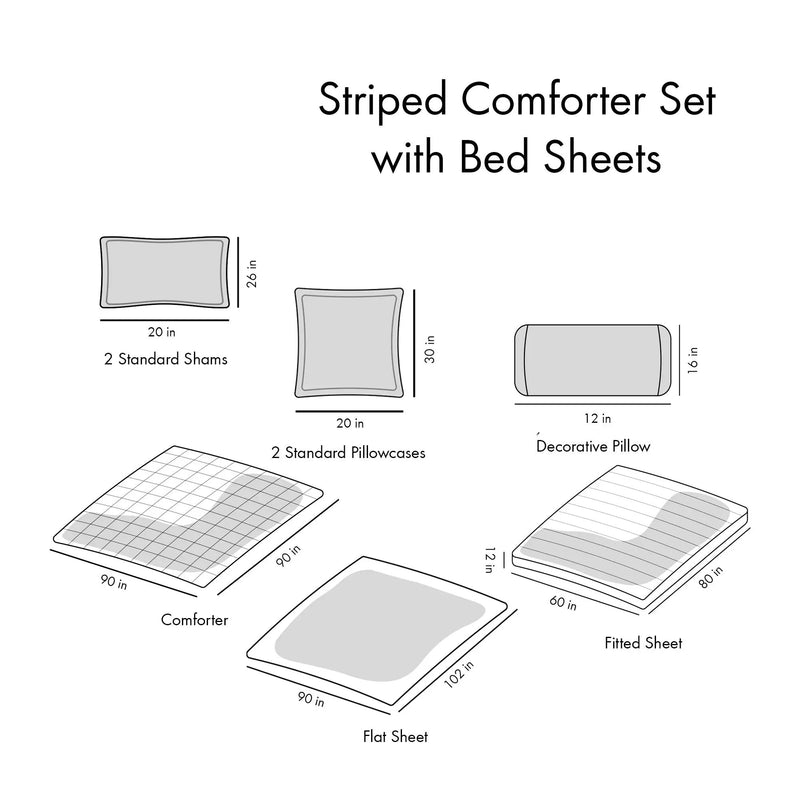 Queen Striped Comforter Set with Bed Sheets by HouseOfZazla