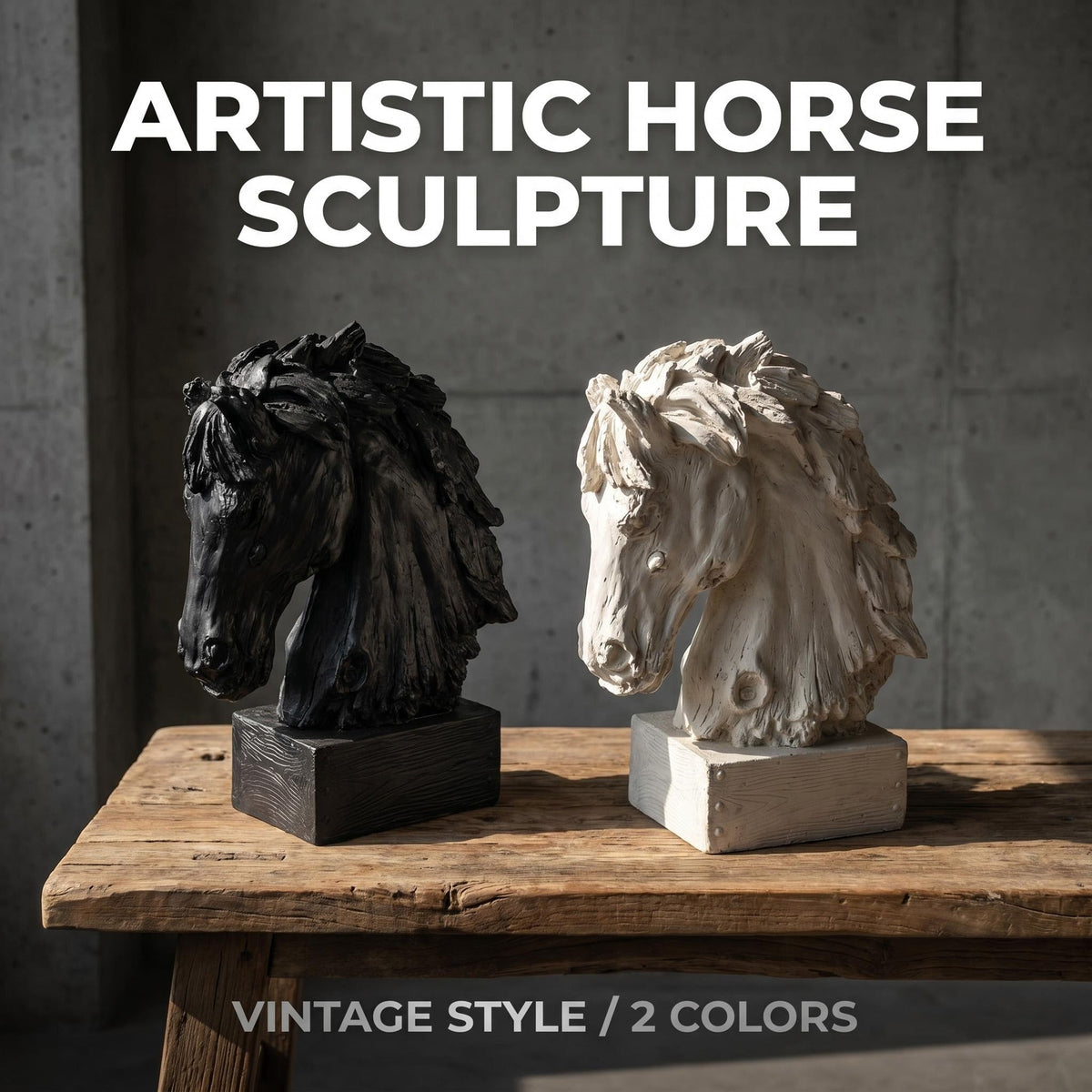 Black Rustic Horse Head Sculpture with Vintage Wood Texture - Matte Black, photo 10 of 10