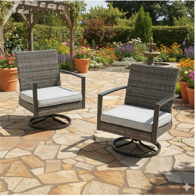 Swivel Rocker Patio Chairs With Cushions, All Weather (Set of 2) - Gray by HouseOfZazla
