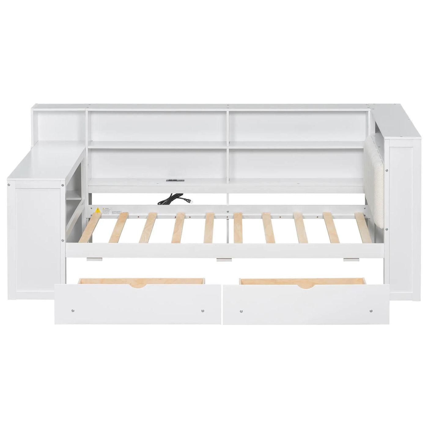 Platform Bed With Upholstered Headboard, Storage Shelves, Drawers, Charging Station, LED Lighting, Built In Desk by HouseOfZazla