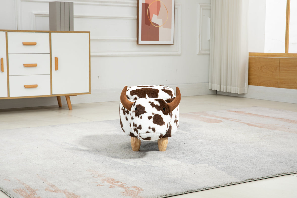 Faux-Fur Ottoman with Hidden Storage and Solid Wood Legs - Brown & White, photo 5 of 9
