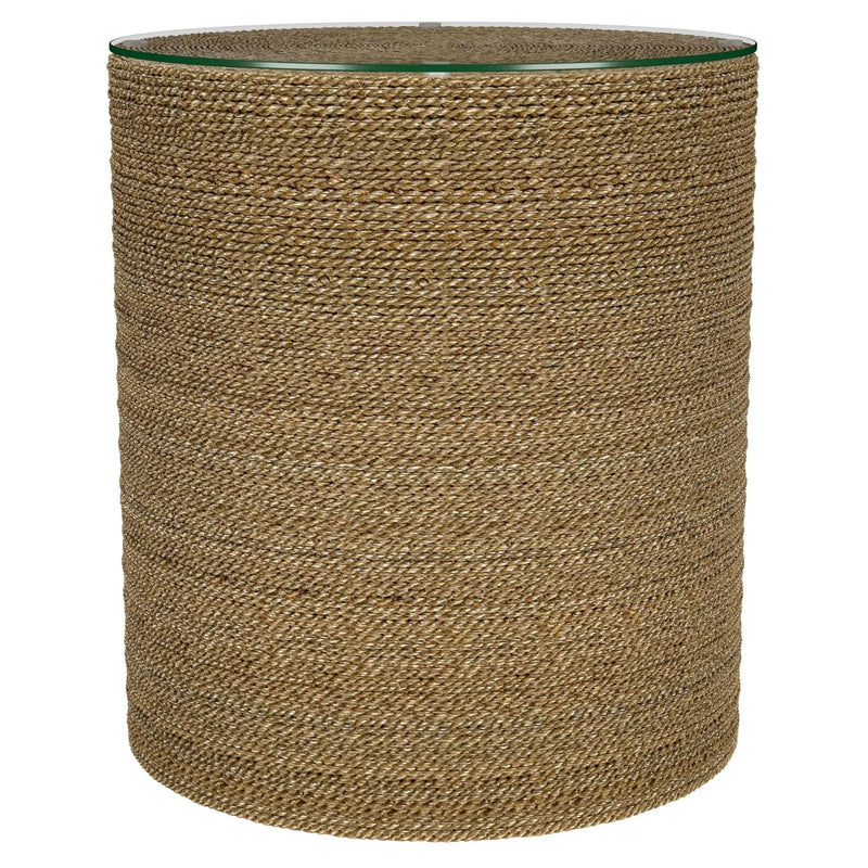 Halden Round Woven Seagrass Accent Side Table Light Brown by Unique Piece Furniture