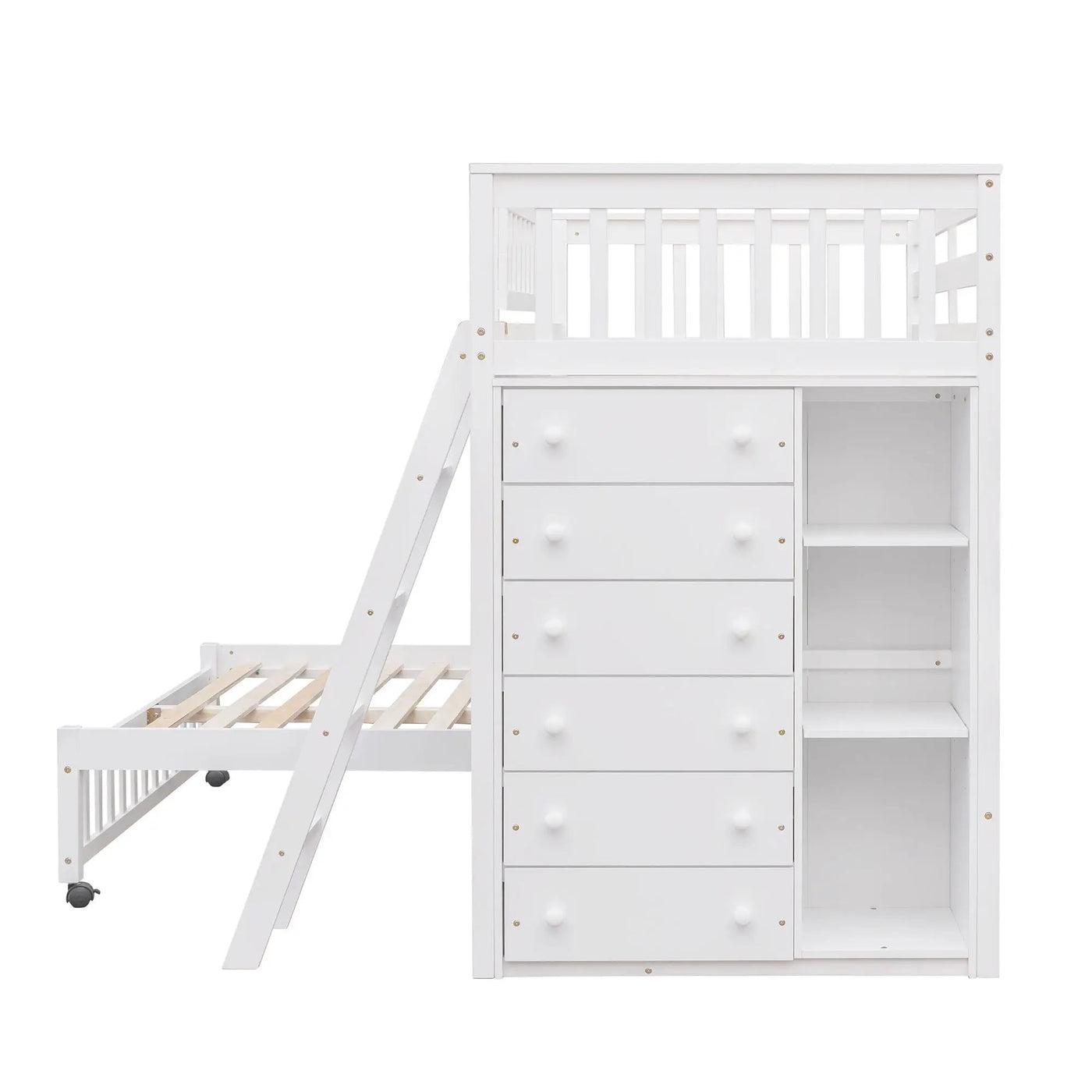 Bunk Bed With 6 Drawers And Flexible Shelves, Bottom Bed With Wheels by HouseOfZazla