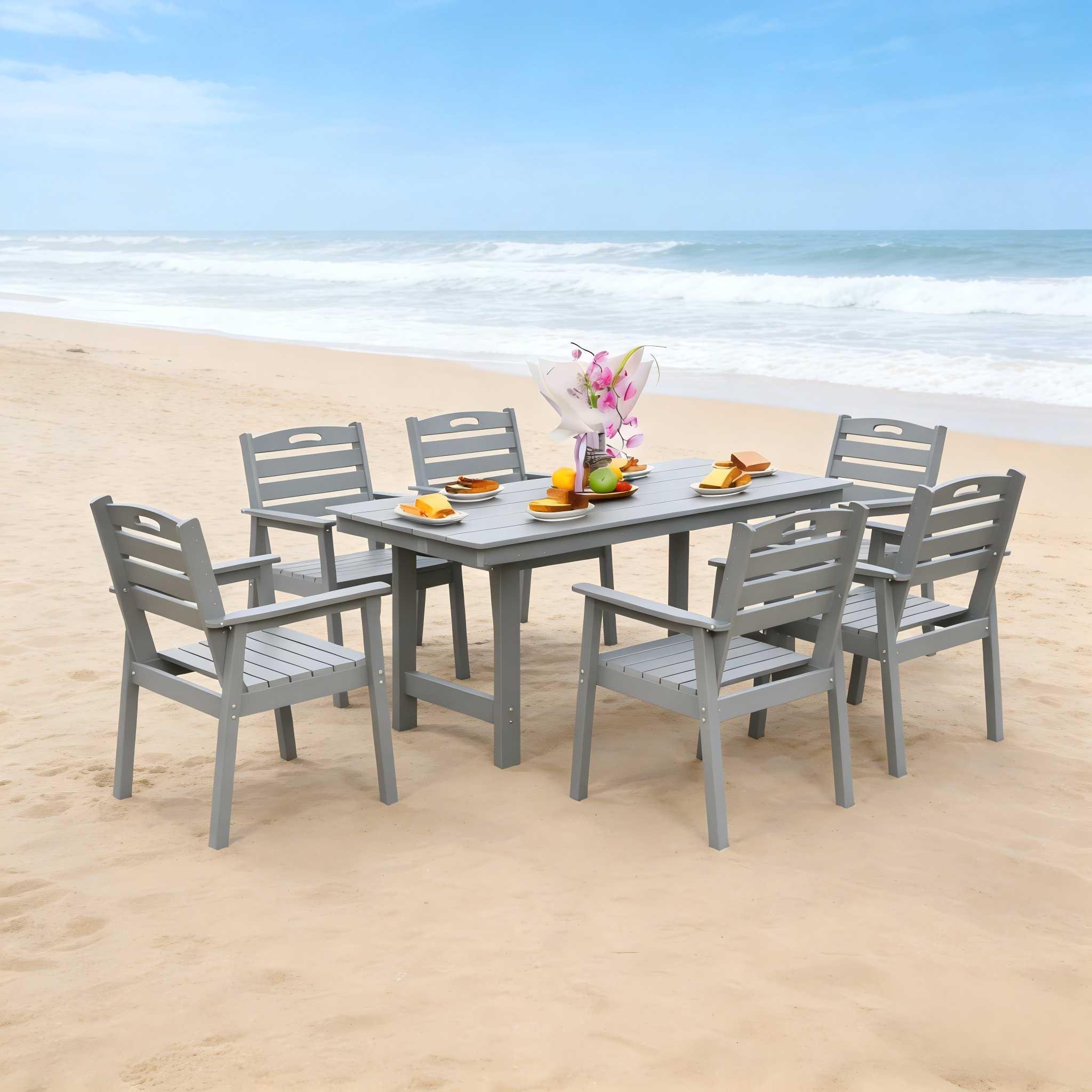 HDPE Outdoor Patio Dining Set - Table and Six Chairs by HouseOfZazla