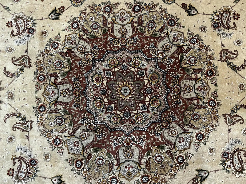 Sino Persian Rug 8x10, Wool and Silk Highlights, 290 KPSI, Floral Medallion by Jewel Rugs