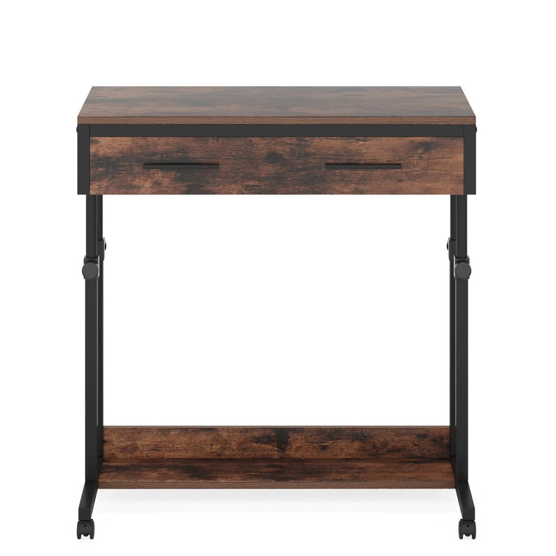 Portable Laptop Desk With Drawer & Wheels, Height Adjustable, Storage Shelf - Brown / Black by HouseOfZazla