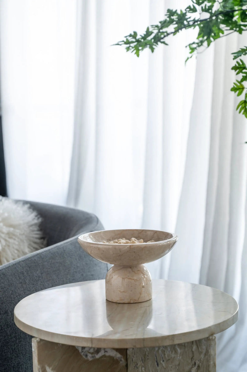 7x7x4" Round Marble Pedestal Fruit Bowl by HouseOfZazla
