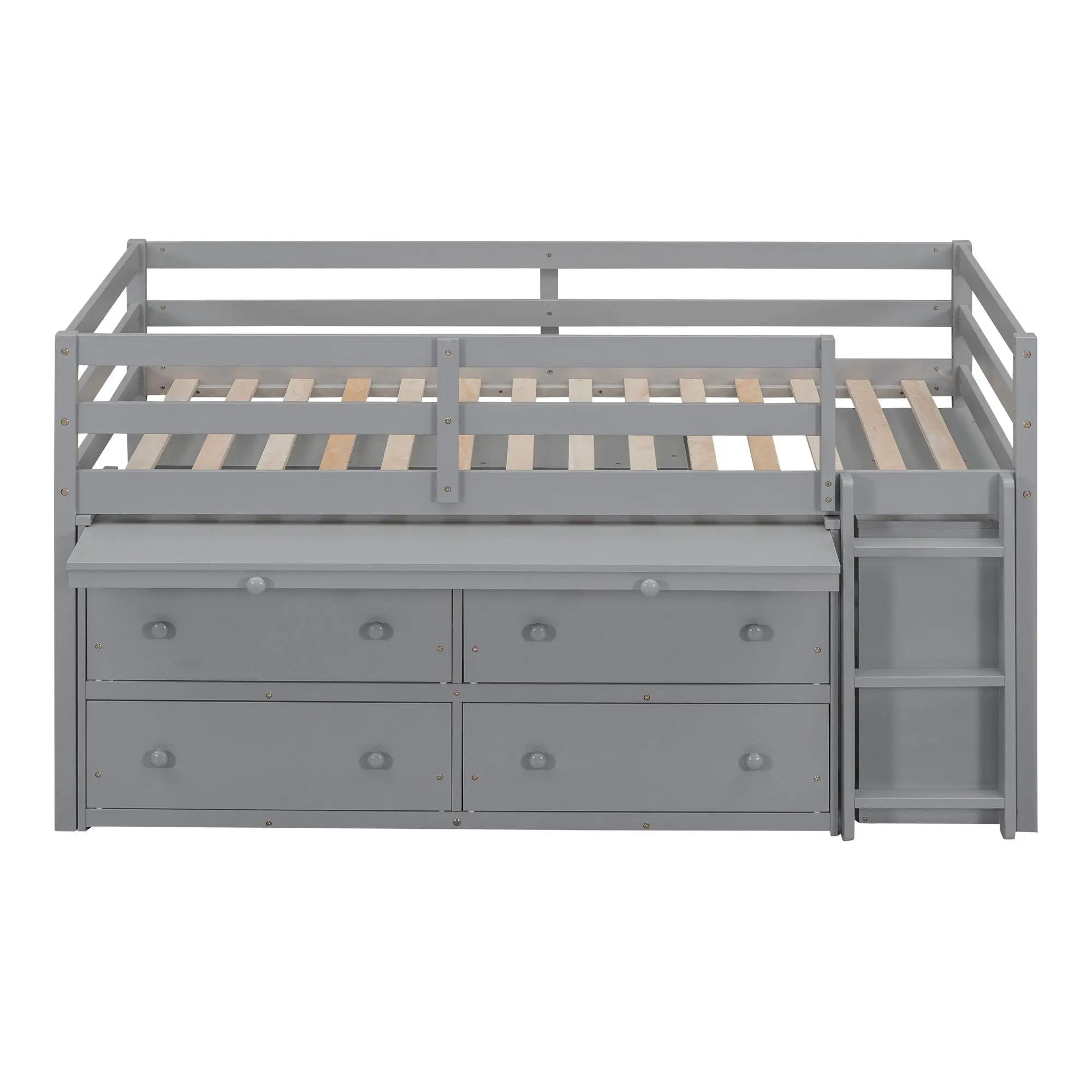 Loft Bed With Retractable Writing Desk And 4 Drawers, With Lateral Portable Desk And Shelves by HouseOfZazla
