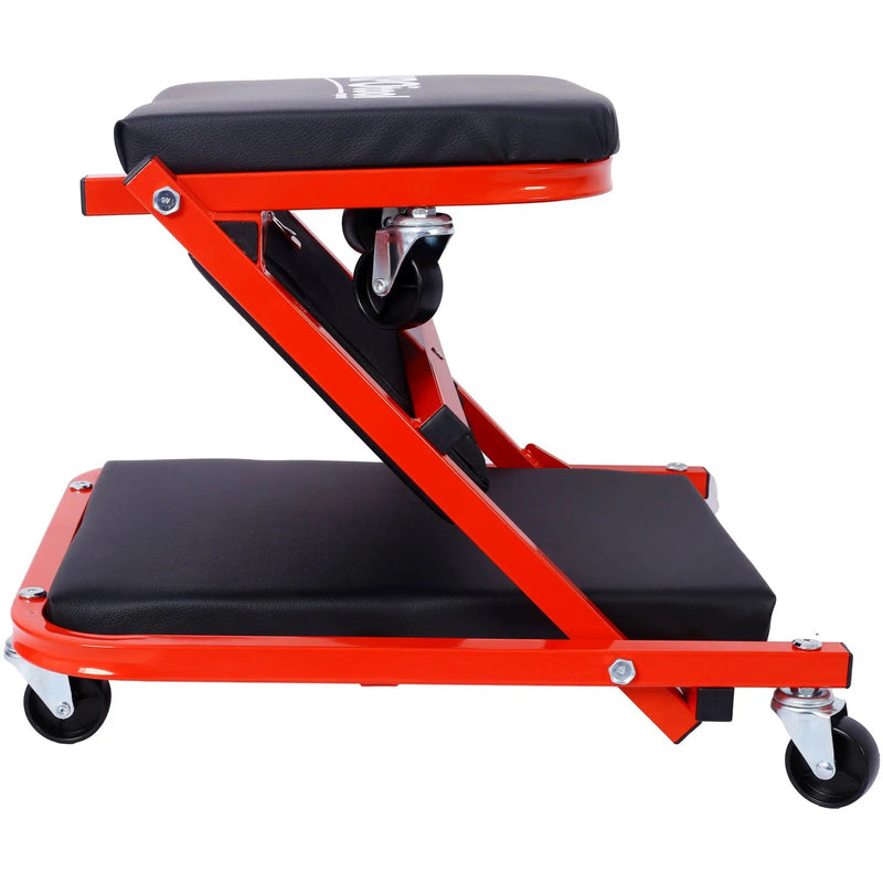 Mechanic Creeper, Z Creeper Seat 2 In 1 Low Profile With 6 Wheels Steel Vinyl - Red by HouseOfZazla