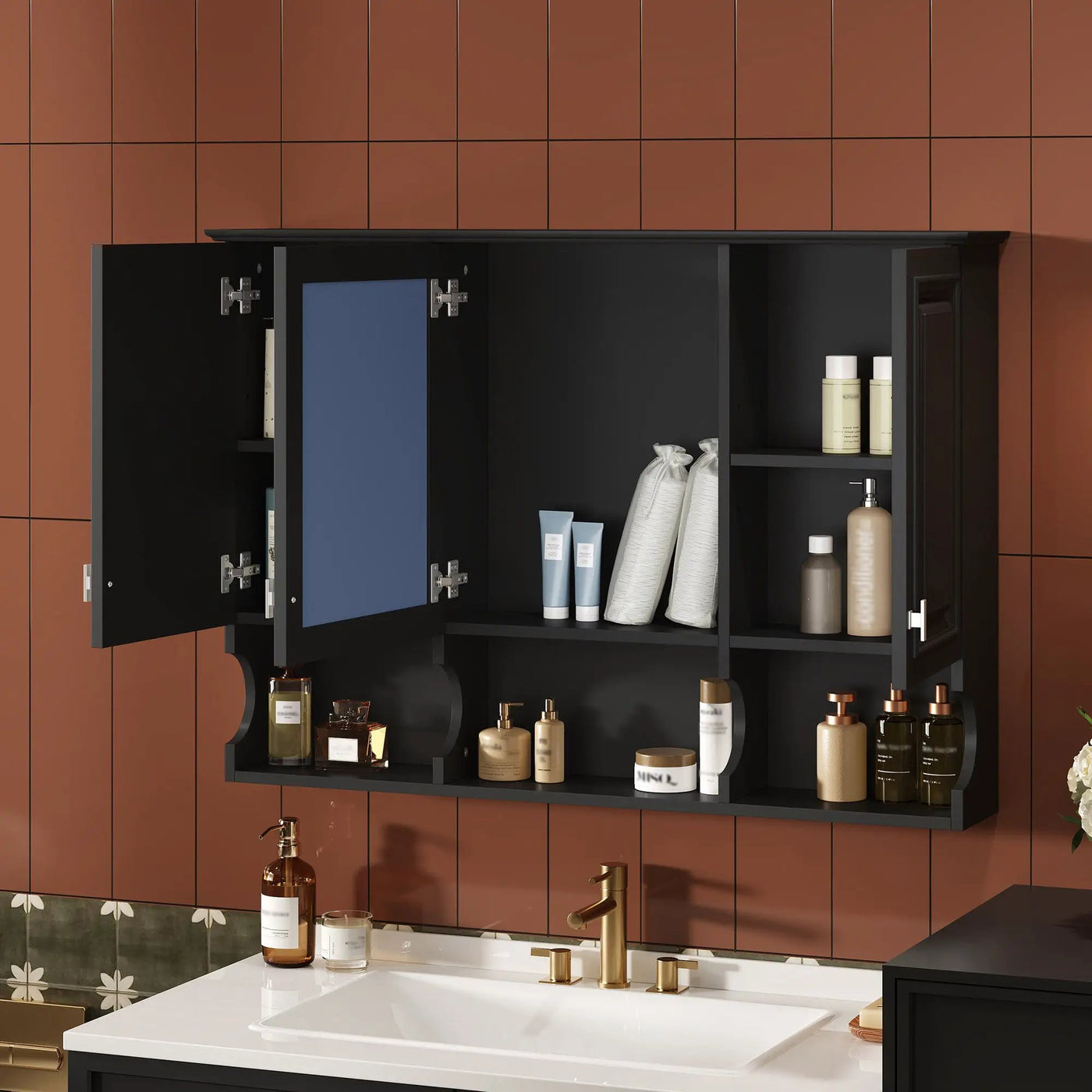 Modern Wall Mounted Mirror Medicine Cabinet With Open Shelves by HouseOfZazla
