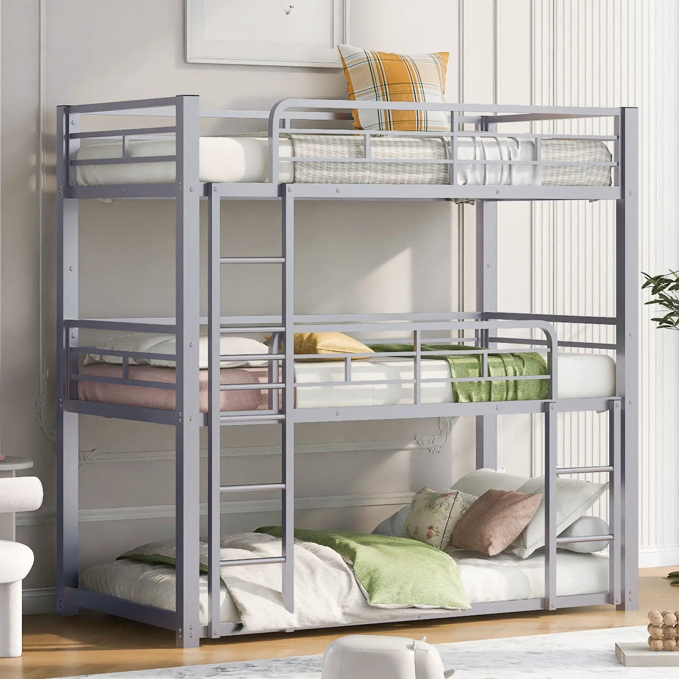 Triple Bunk Bed With Sturdy Construction And Space Saving Design by HouseOfZazla